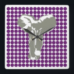African Violet Safari Dot with Pop Art Elephant Square Wall Clock<br><div class="desc">Mod polka dot pattern in Emporio Moffa's "Safari" color palette with Pop Art Elephant design on front and plain dots on back.</div>
