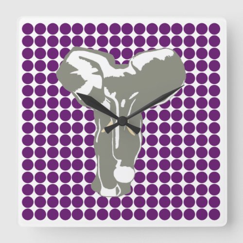 African Violet Safari Dot with Pop Art Elephant Square Wall Clock