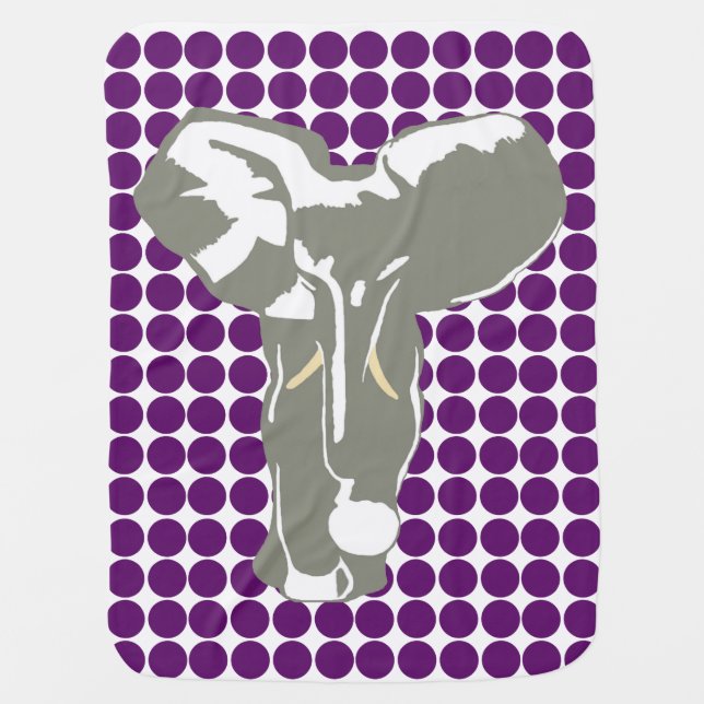 African Violet Safari Dot with Pop Art Elephant Swaddle Blanket (Front)