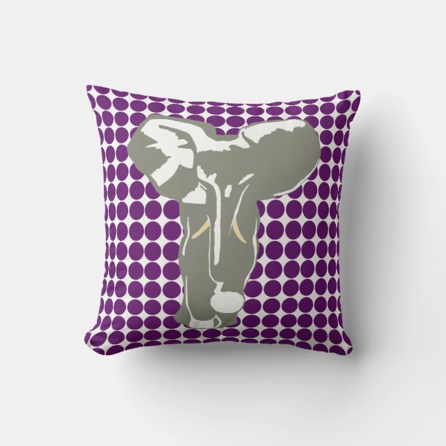 African Violet Safari Dot with Pop Art Elephant Throw Pillow (Front)