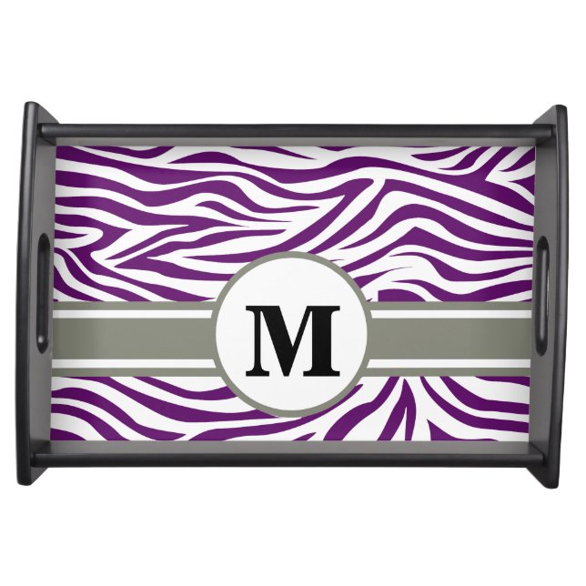 African Violet Safari Zebra with Monogram Serving Tray (Front)