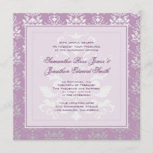 African Violet & Silver Damask Photo Wedding Invitation