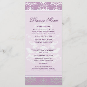 African Violet & Silver Damask Slim Dinner Menu