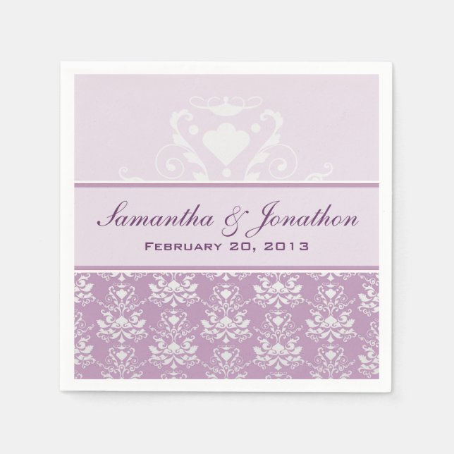 African Violet & Silver Damask Wedding Napkins (Front)