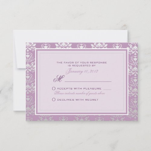 African Violet &amp; Silver Damask Wedding RSVP Custom