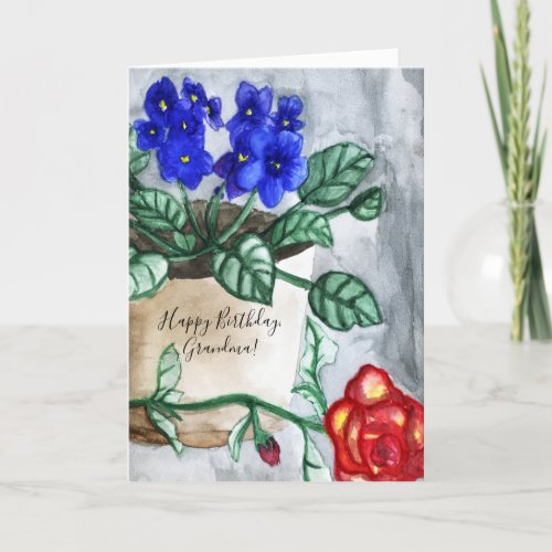 African Violet Watercolor Birthday Card