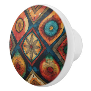 African Watercolor Tribal Geometric Earthy & Bold Ceramic Knob