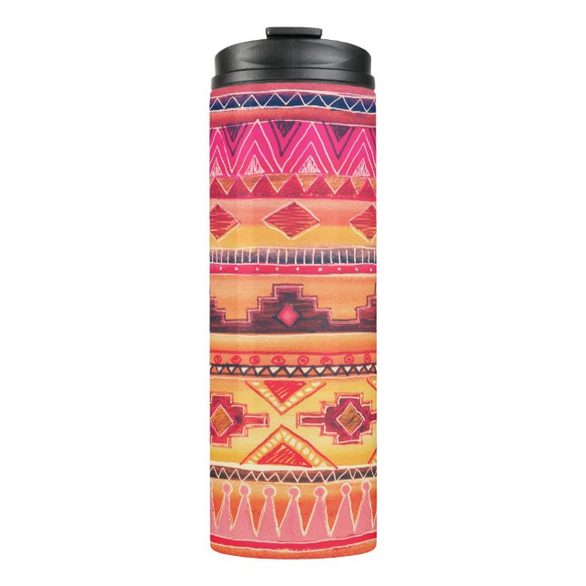 African watercolor, vibrant pattern thermal tumbler (Front)