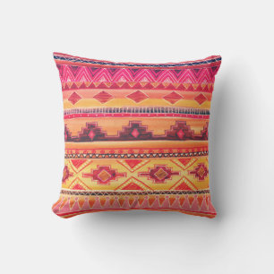 African watercolor, vibrant pattern throw pillow