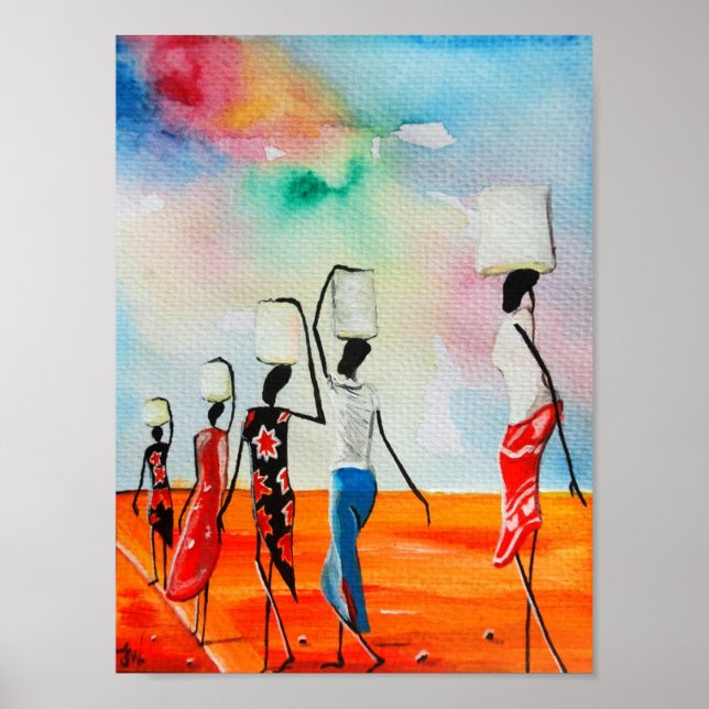 African Watercolour painting Premium Canvas Gloss Poster (Front)