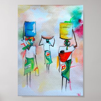African  Watercolour Painting Premium Canvas Gloss Poster by ArtofFionaWishman at Zazzle