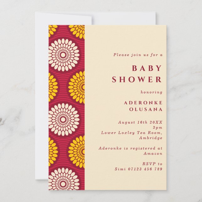 African Wax Print Edge Red & Yellow Baby Shower Invitation (Front)
