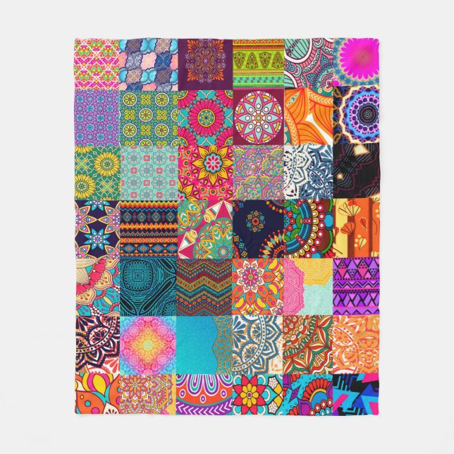 African Wax Print Patchwork Ankara Ethnic Fabric Fleece Blanket (Front)