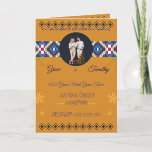African Wedding Invitation Gold & Kente Pattern
