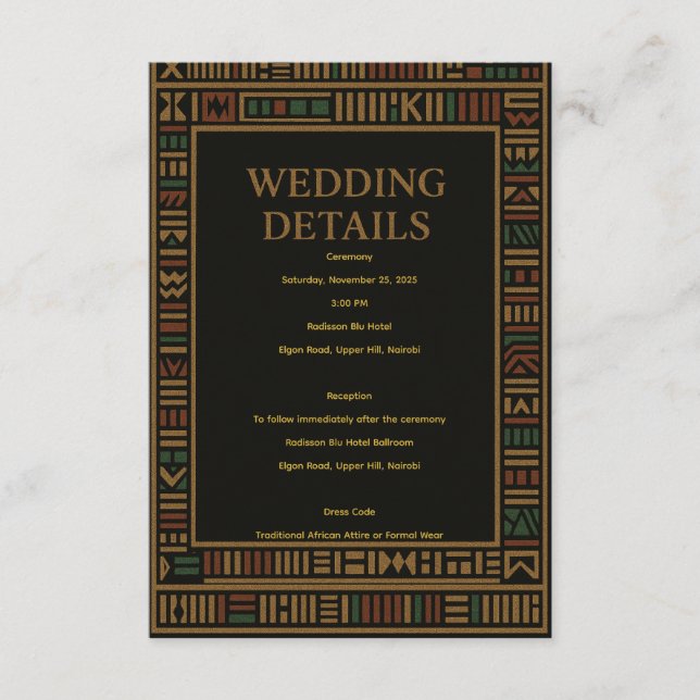 African Wedding Kente Details Card (Front)