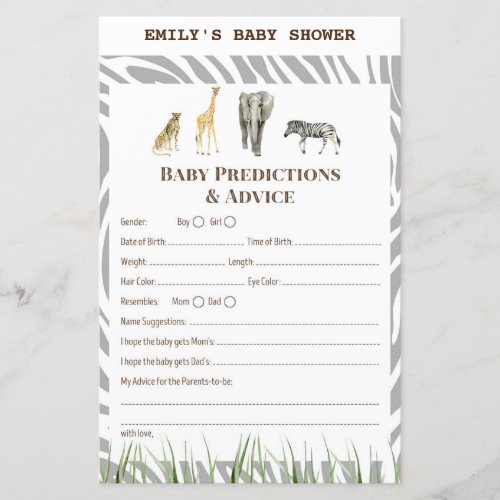 African Wild Baby Shower Game PRINTED