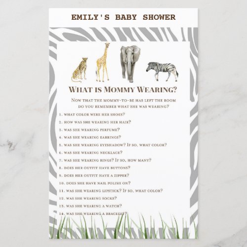 African Wild Baby Shower Game PRINTED