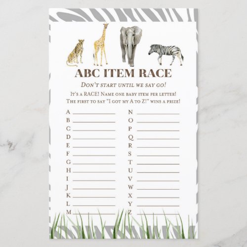 African Wild Baby Shower Game PRINTED