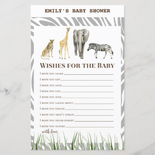 African Wild Baby Shower Game PRINTED