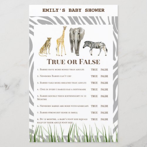 African Wild Baby Shower Game PRINTED