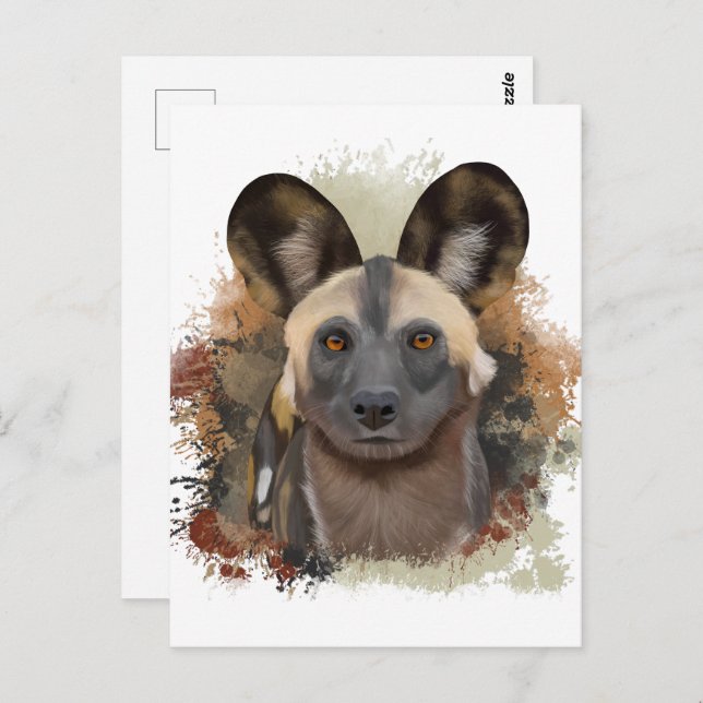 African Wild Dog | Abstract Paint Splatter  Postcard (Front/Back)