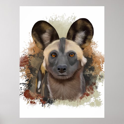 African Wild Dog  Abstract Paint Splatter  Poster