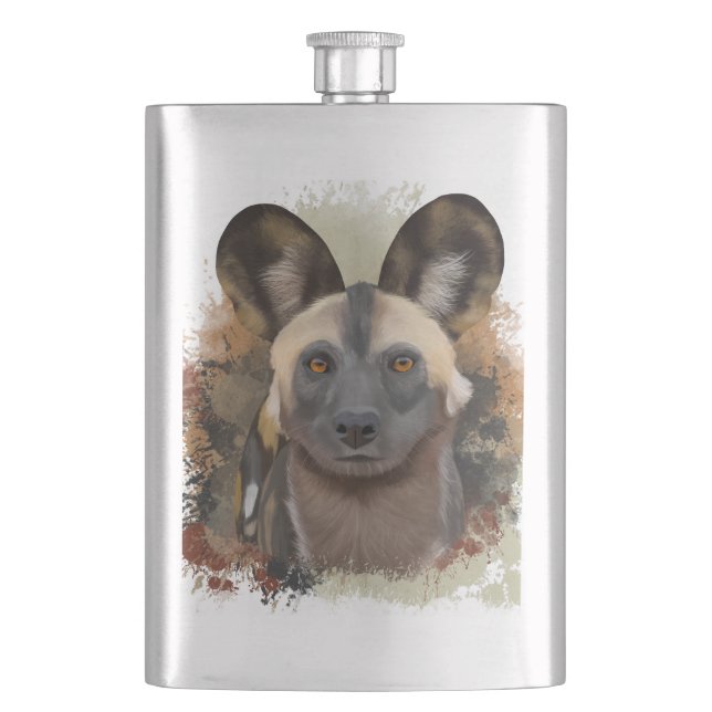 African Wild Dog Abstract Paint Splatter Wildlife Flask (Front)
