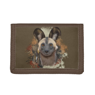 African Wild Dog Abstract Paint Splatter Wildlife Tri-fold Wallet
