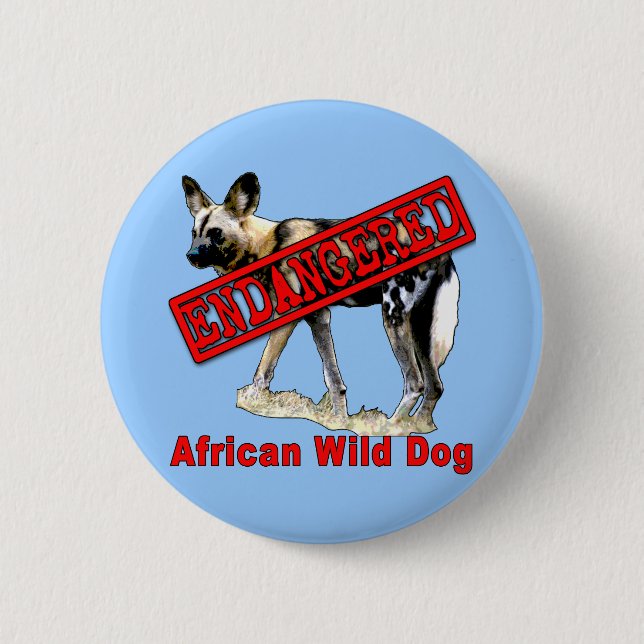 African Wild Dog Endangered Animal Products Button (Front)