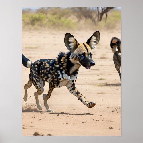 African wild dog hunting poster