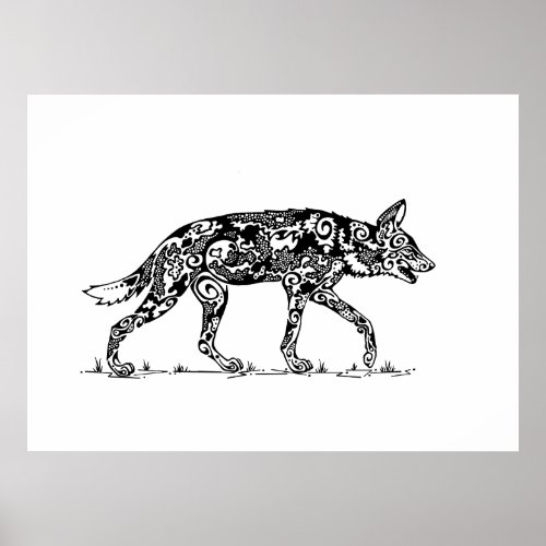 African Wild Dog Lope Design Poster