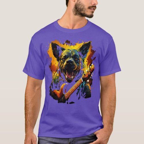 African Wild Dog Playing Guitar T_Shirt