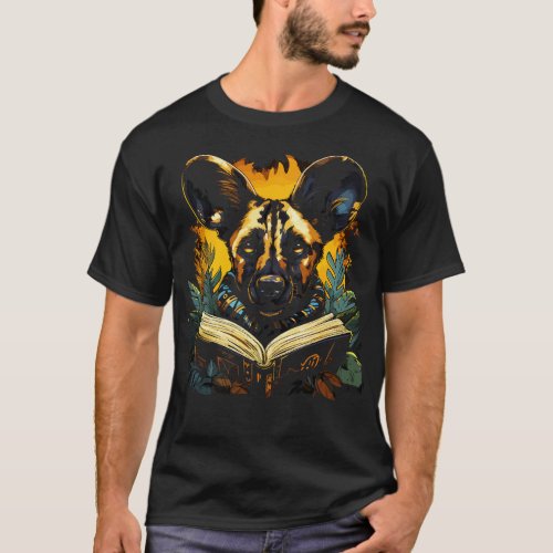 African Wild Dog Reads Book T_Shirt