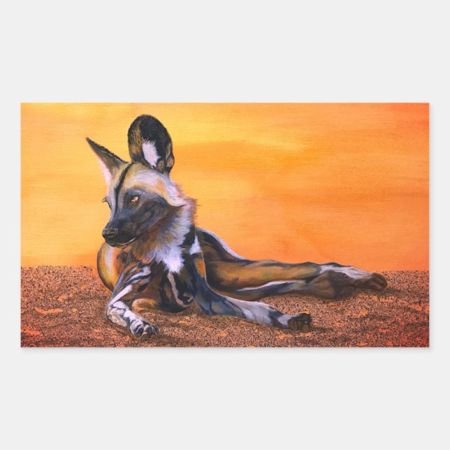 African Wild Dog rectangular stickers (Front)