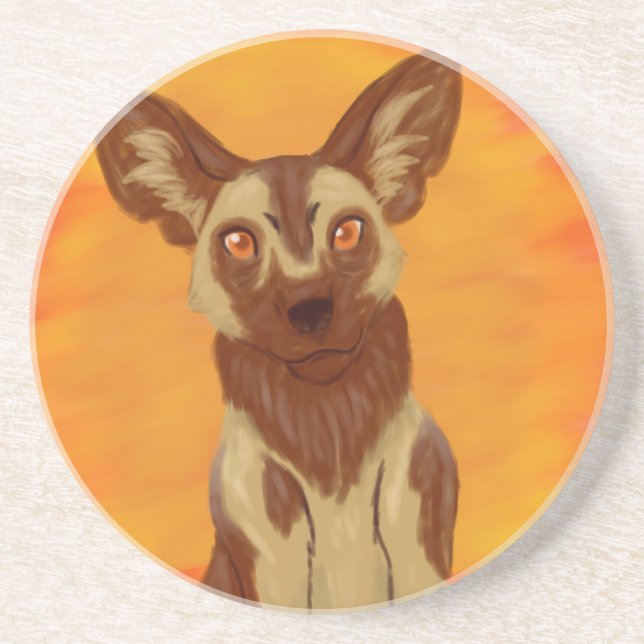 African Wild Dog Sandstone Coaster (Front)
