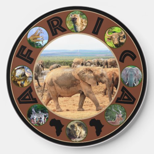 African Wildlife Circle Collage Elephant Cameo Wireless Charger