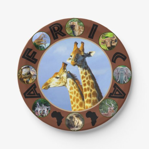 African Wildlife Circle Collage Giraffe Lookout Paper Plates