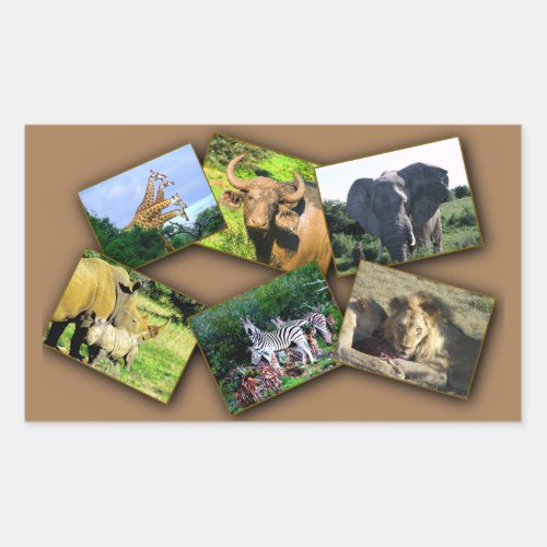 African Wildlife Collage dark shadow Rectangular Sticker