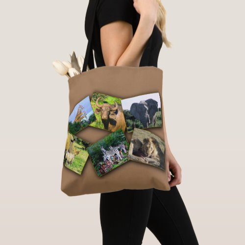 African Wildlife Collage dark shadow Tote Bag