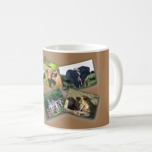 African wildlife mugs with photos of elephants, giraffes, lions, rhinos and more. gifts for wildlife lovers.