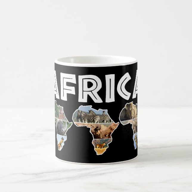 African Wildlife Continent White Trio Collage Coffee Mug (Center)