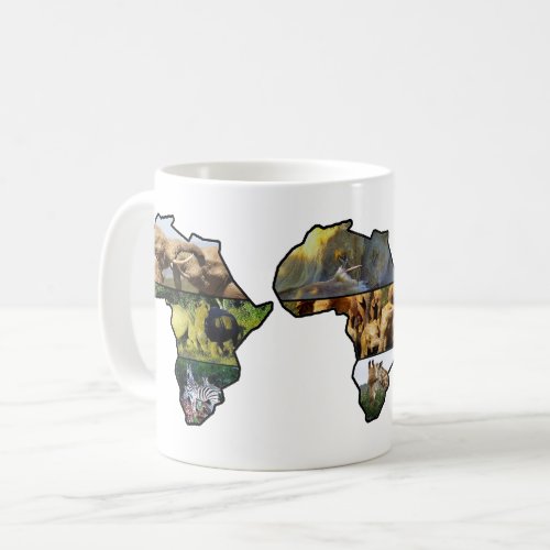 African wildlife mugs with photos of elephants, giraffes, lions, rhinos and more. gifts for wildlife lovers.