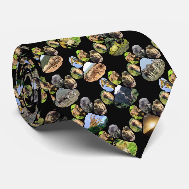 African wildlife Footprint Collage Neck Tie (Rolled)