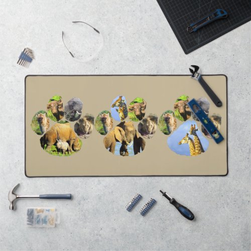 African Wildlife Footprint Trio Collage Desk Mat