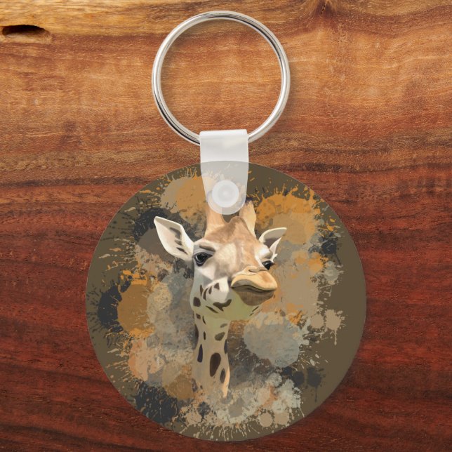 African Wildlife Giraffe Abstract Paint Splatter Keychain (Front)