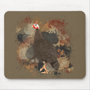 African Wildlife Guinea Fowl Earth Tones Splatter Mouse Pad