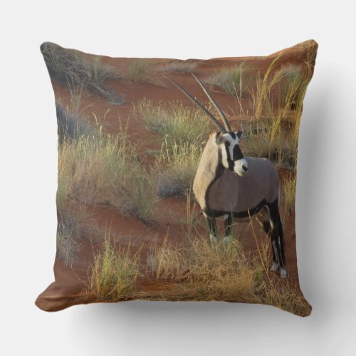 African Wildlife Oryx Antelope Sand Dune Savannah Throw Pillow