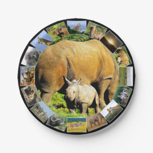 African Wildlife Photo Collage Rhino Calf Paper Plates