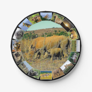 African Wildlife Photo Collage Rhino Reeds Paper Plates