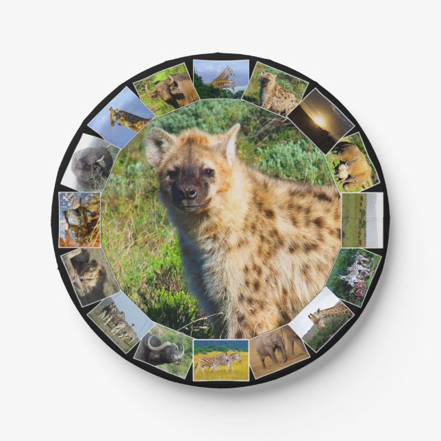 African Wildlife Photo Collage Spotted Hyena Paper Plates (Front)